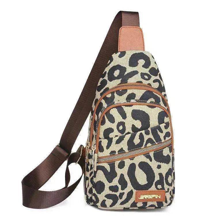 Women's Leopard Print Sling Chest Crossbody & Backpack Bag With Headphone Jack - www.Shopthatapp.com