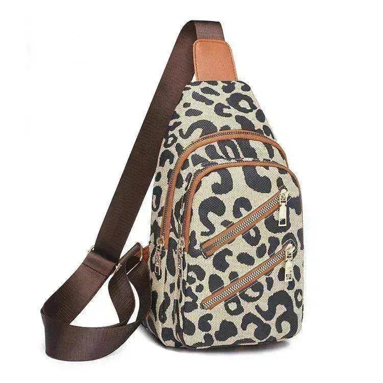Women's Leopard Print Sling Chest Crossbody & Backpack Bag With Headphone Jack - www.Shopthatapp.com