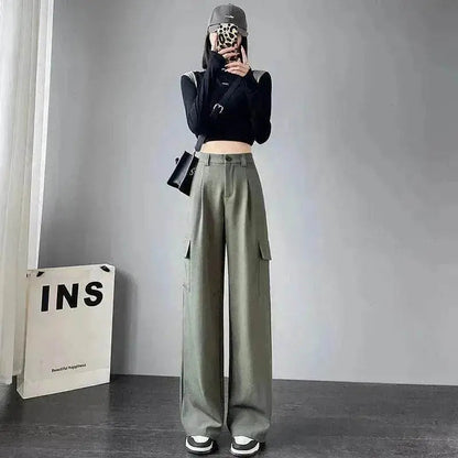 Women's Overalls High Waist Trousers Straight Casual Wide Leg Pants - www.Shopthatapp.com