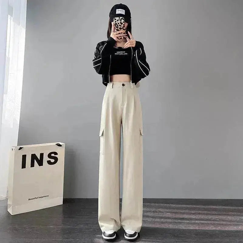 Women's Overalls High Waist Trousers Straight Casual Wide Leg Pants - www.Shopthatapp.com