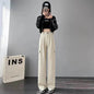 Women's Overalls High Waist Trousers Straight Casual Wide Leg Pants - www.Shopthatapp.com