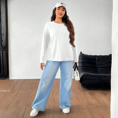 Women's Solid Color Loose Round Neck Top - www.Shopthatapp.com