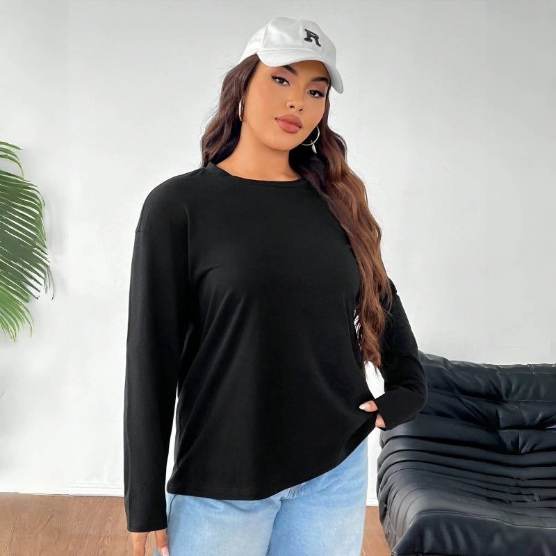 Women's Solid Color Loose Round Neck Top - www.Shopthatapp.com