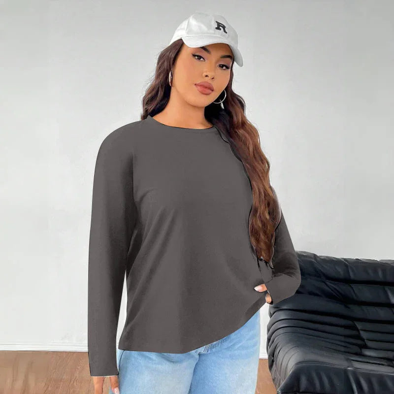 Women's Solid Color Loose Round Neck Top - www.Shopthatapp.com