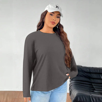 Women's Solid Color Loose Round Neck Top - www.Shopthatapp.com