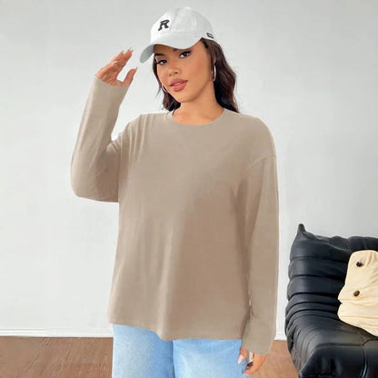 Women's Solid Color Loose Round Neck Top - www.Shopthatapp.com