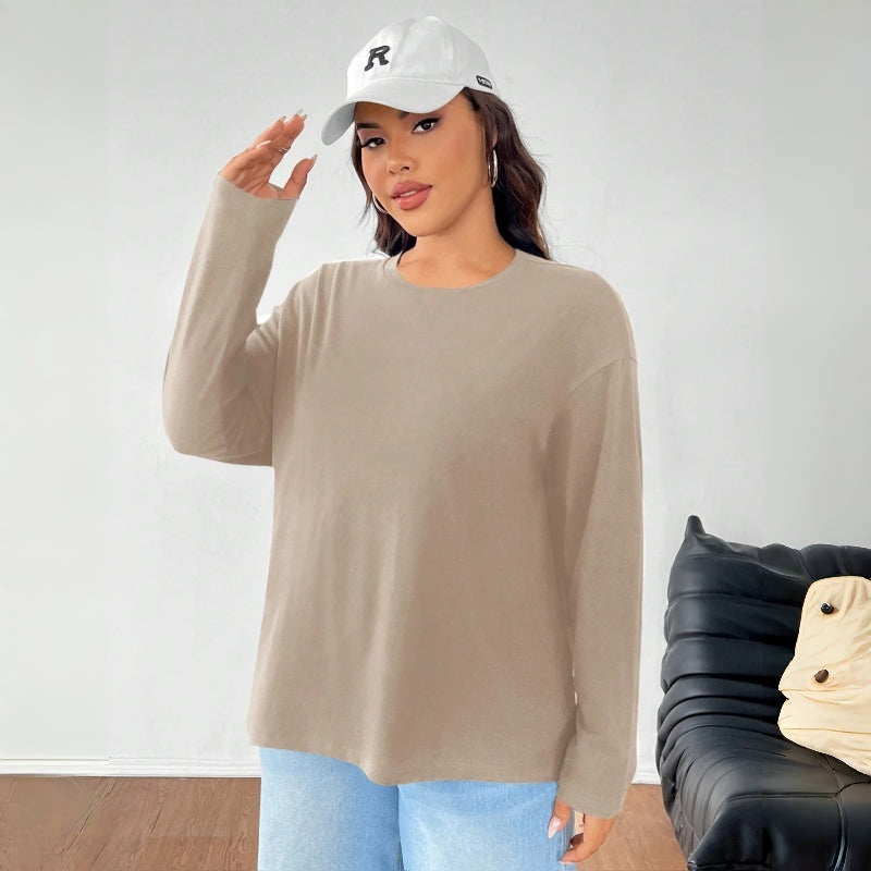 Women's Solid Color Loose Round Neck Top - www.Shopthatapp.com