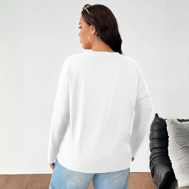 Women's Solid Color Loose Round Neck Top - www.Shopthatapp.com