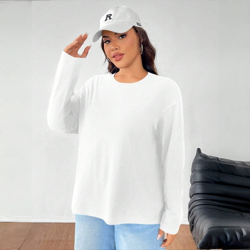 Women's Solid Color Loose Round Neck Top - www.Shopthatapp.com