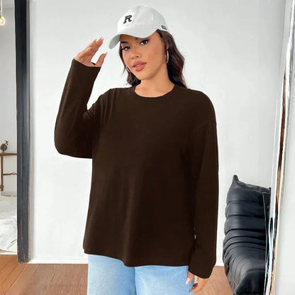 Women's Solid Color Loose Round Neck Top - www.Shopthatapp.com