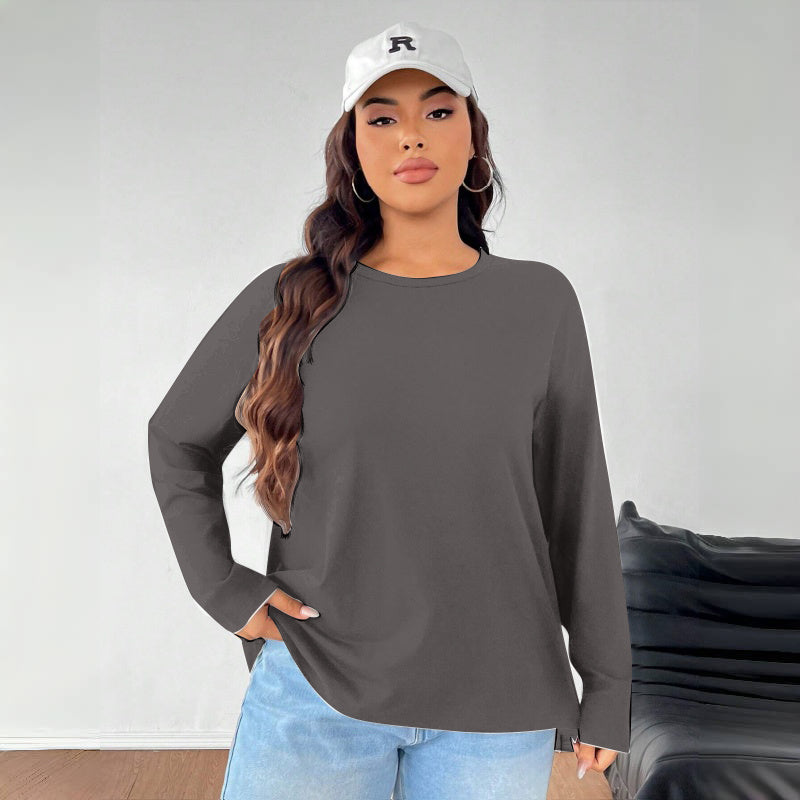 Women's Solid Color Loose Round Neck Top - www.Shopthatapp.com