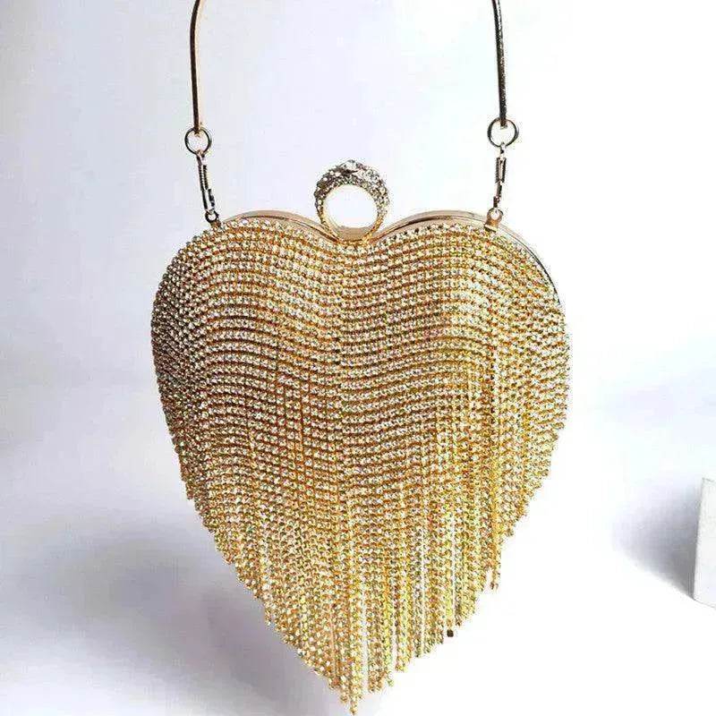 Women's Tassel Heart Shape Inlaid Diamond Handbag - www.Shopthatapp.com