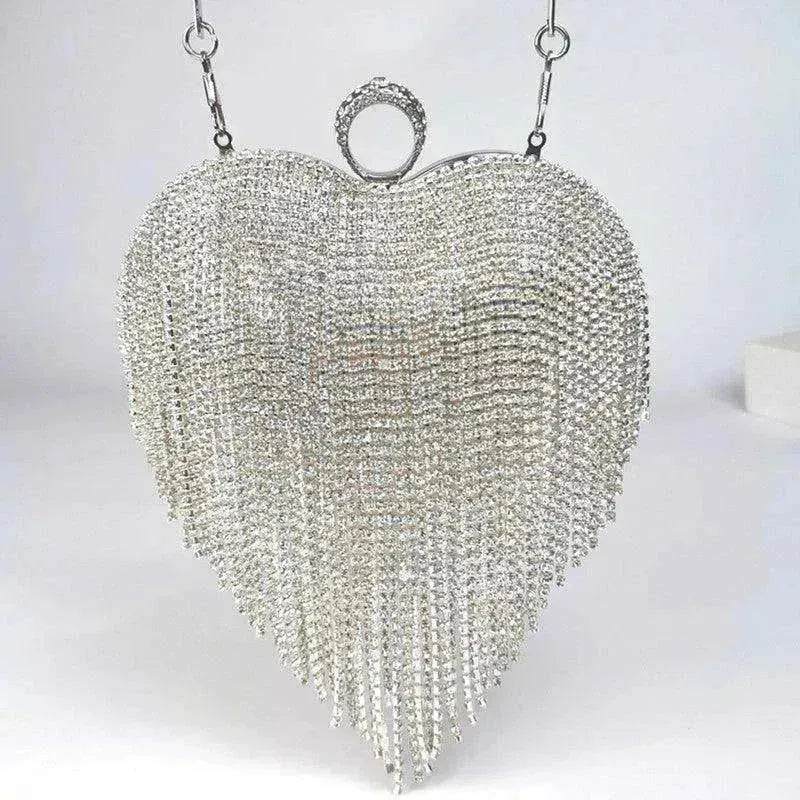 Women's Tassel Heart Shape Inlaid Diamond Handbag - www.Shopthatapp.com