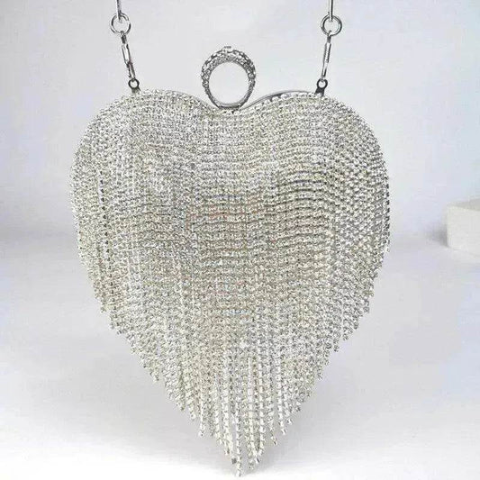 Women's Tassel Heart Shape Inlaid Diamond Handbag - www.Shopthatapp.com