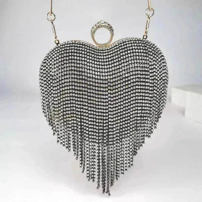 Women's Tassel Heart Shape Inlaid Diamond Handbag - www.Shopthatapp.com