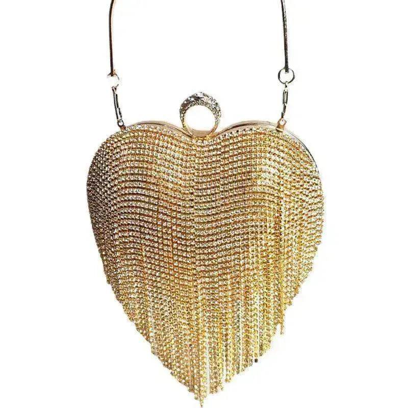 Women's Tassel Heart Shape Inlaid Diamond Handbag - www.Shopthatapp.com