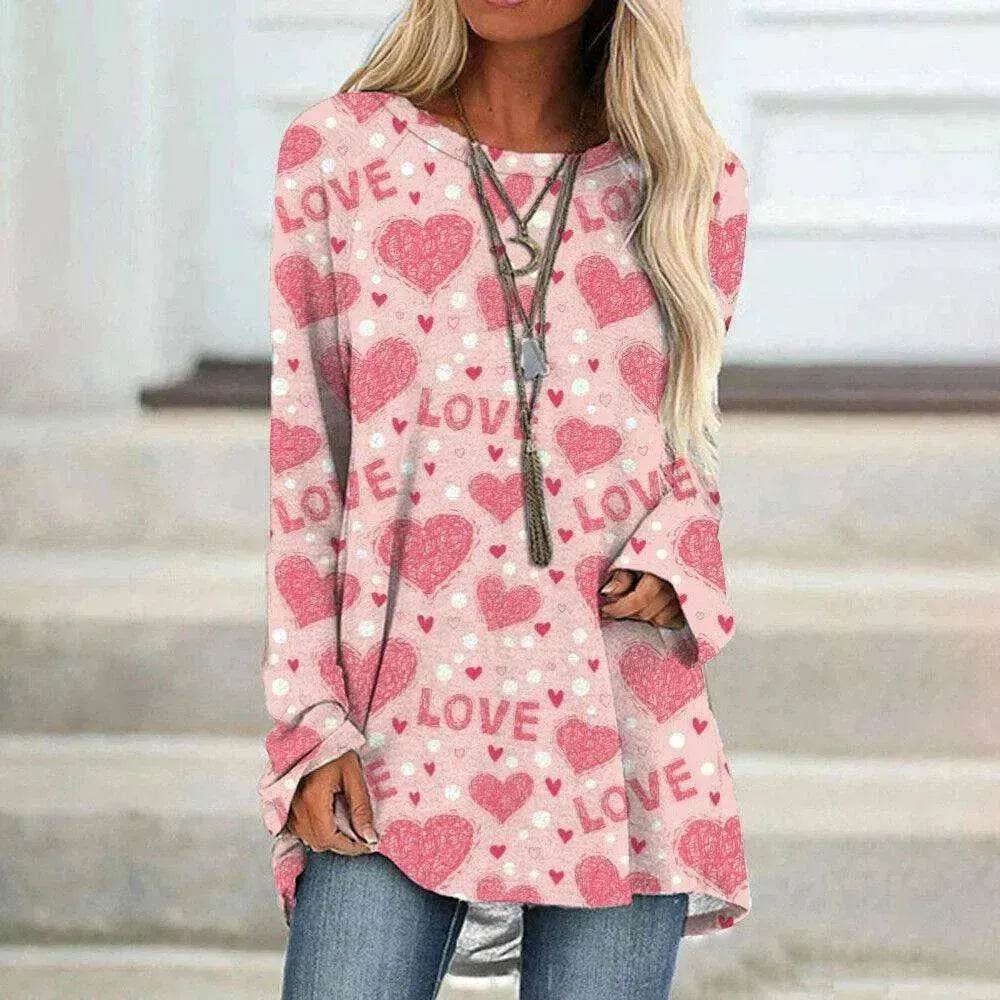 Women's Valentine's Day Love Print Long Sleeve T-shirt - www.Shopthatapp.com