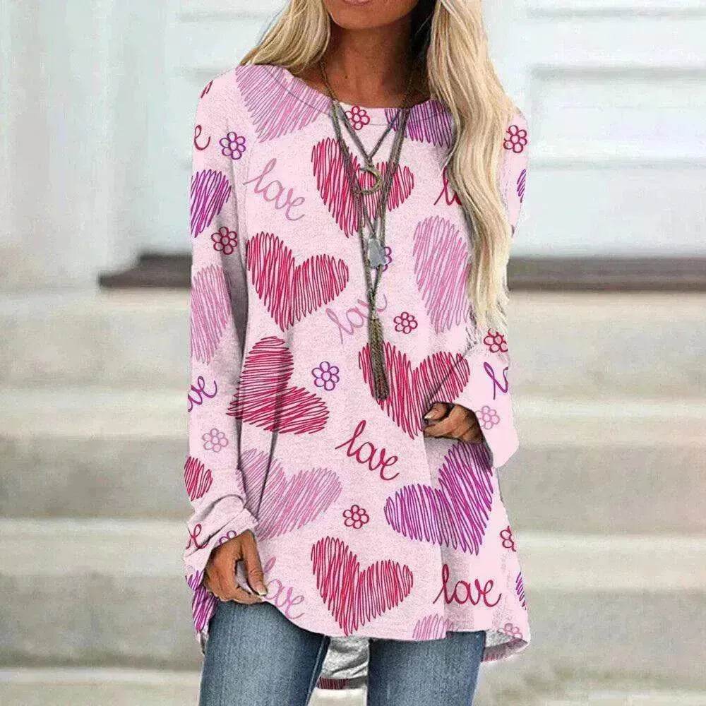 Women's Valentine's Day Love Print Long Sleeve T-shirt - www.Shopthatapp.com