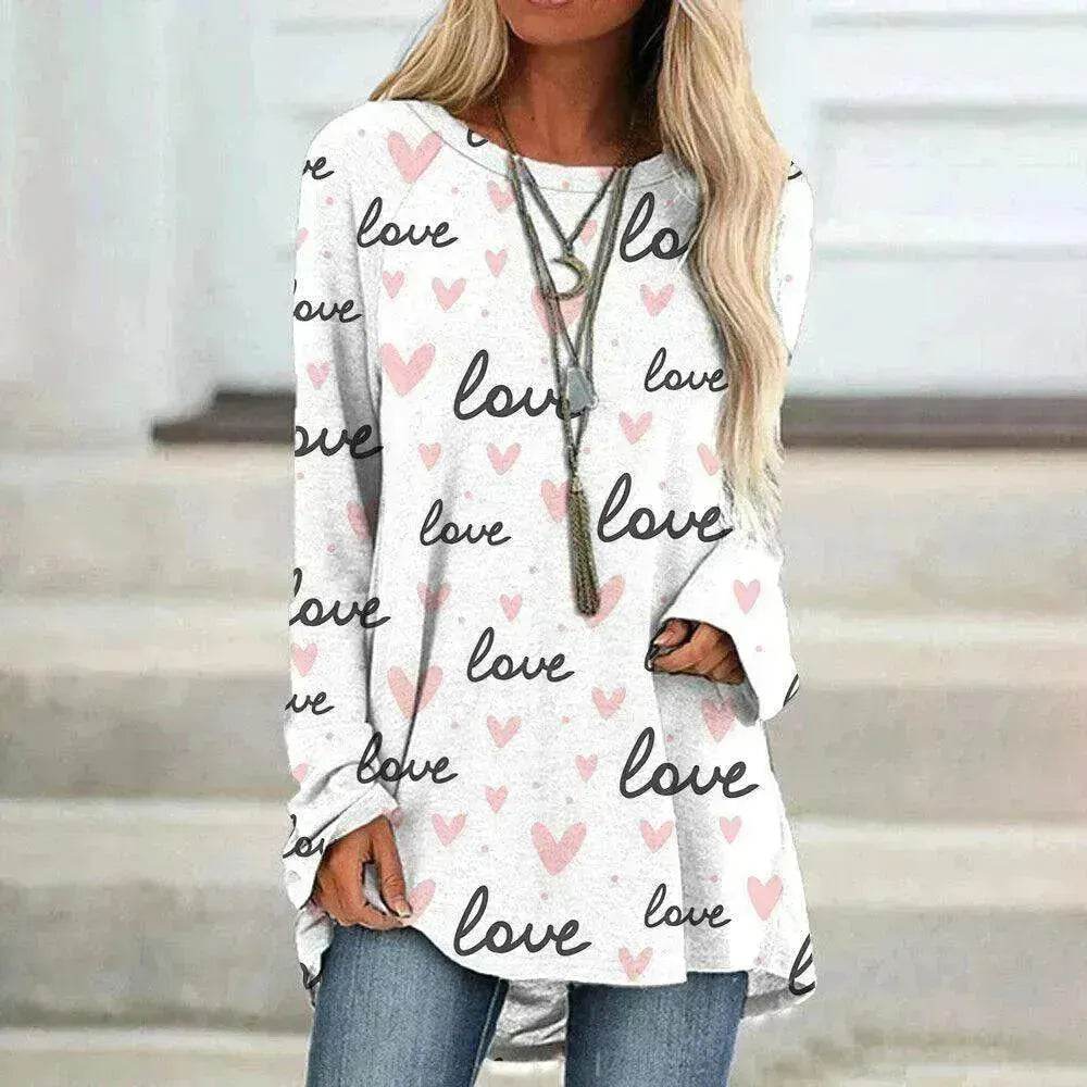 Women's Valentine's Day Love Print Long Sleeve T-shirt - www.Shopthatapp.com