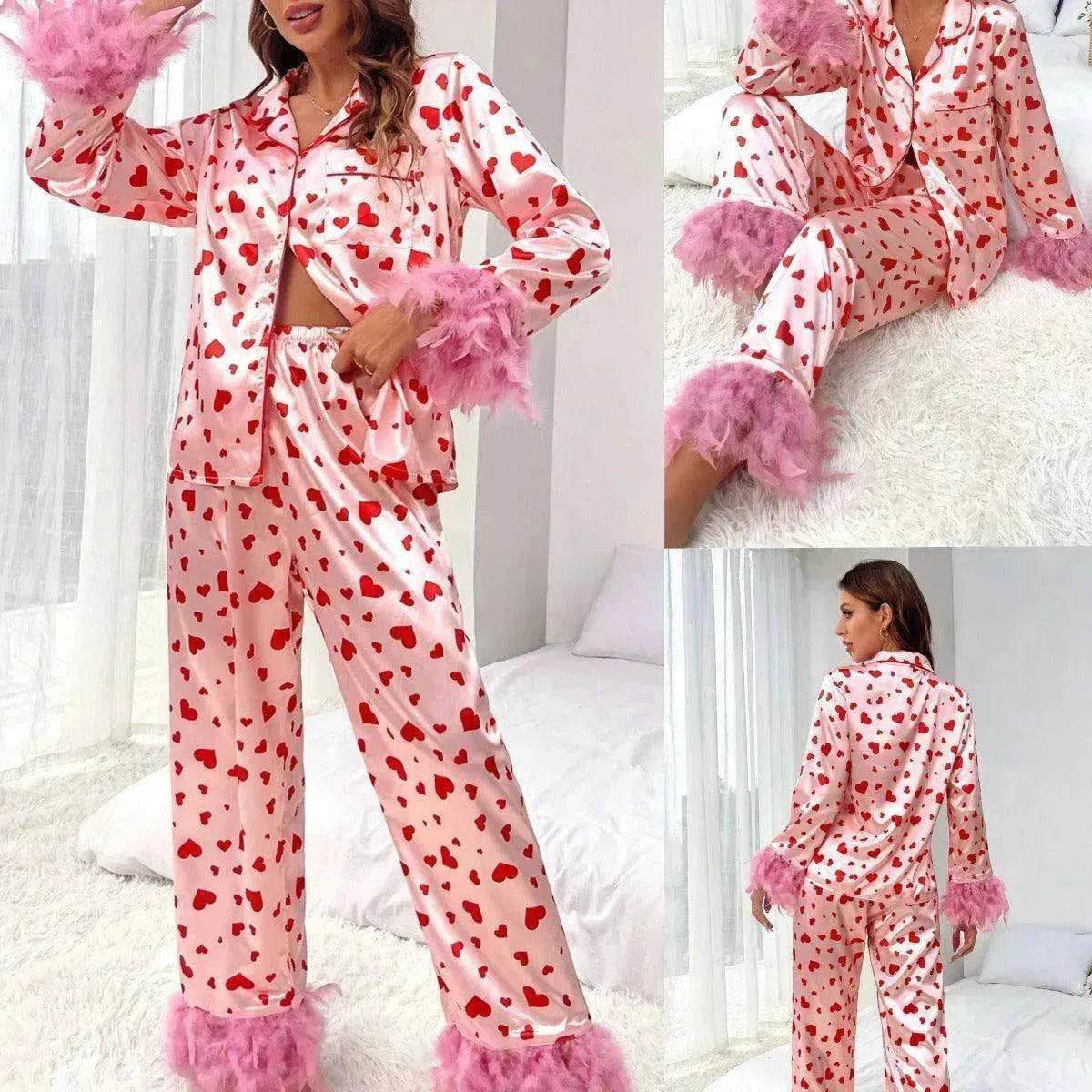 Women's Valentine's Day Sweet Loving Heart Printed Casual Suit Pajamas - www.Shopthatapp.com