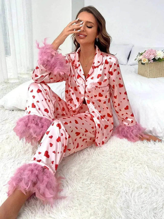 Women's Valentine's Day Sweet Loving Heart Printed Casual Suit Pajamas - www.Shopthatapp.com