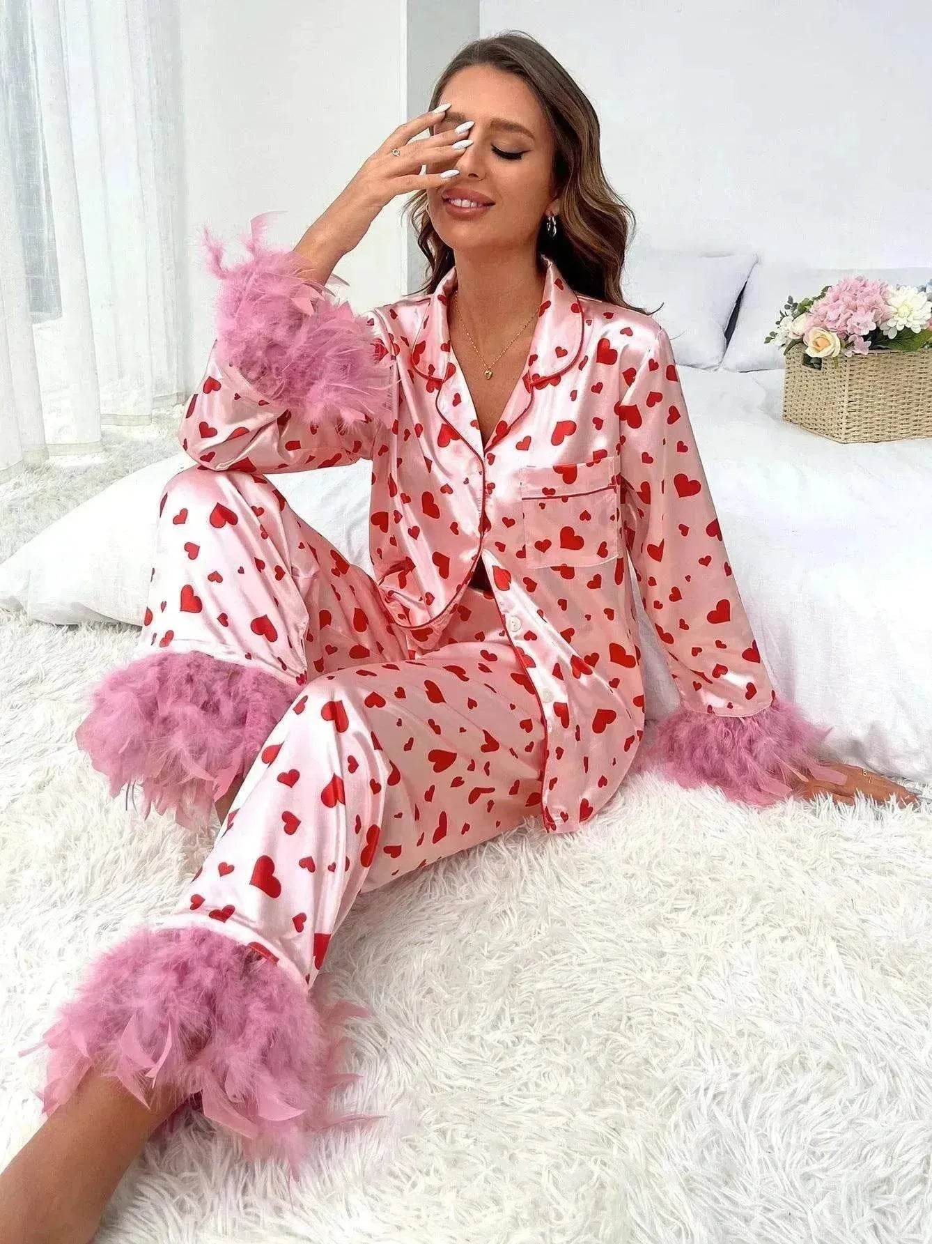 Women's Valentine's Day Sweet Loving Heart Printed Casual Suit Pajamas - www.Shopthatapp.com