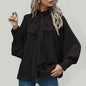 Women's Solid Color Puff Sleeve Bow Tie Blouse-Teen Girls fashion-www.Shopthatapp.com-Color:Black-Size:XXL-MK Smith's Shop