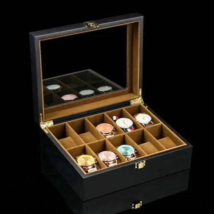 Wood Black Watch Storage Box Case Organizer Jewelry Holder - www.Shopthatapp.com