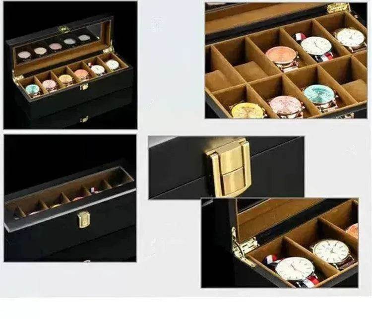 Wood Black Watch Storage Box Case Organizer Jewelry Holder - www.Shopthatapp.com