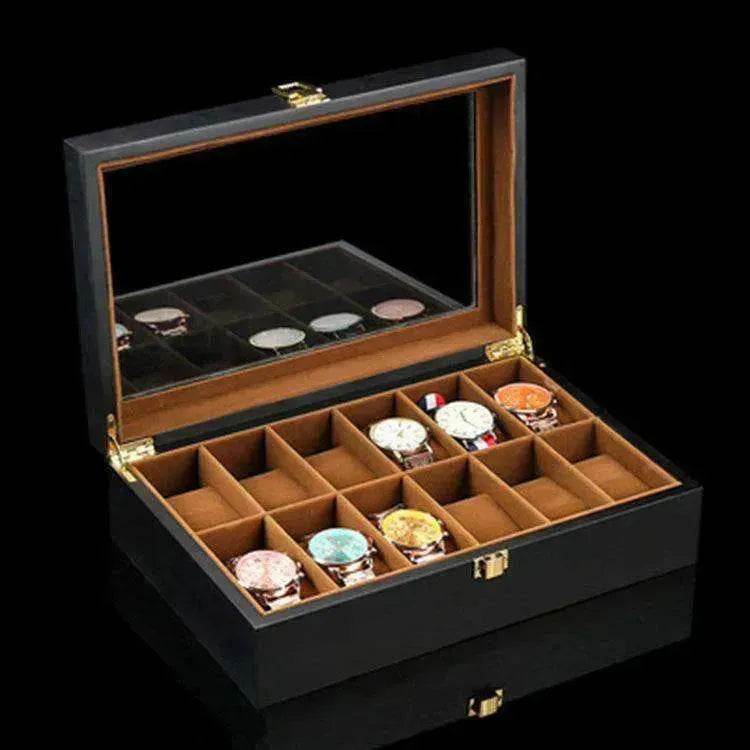 Wood Black Watch Storage Box Case Organizer Jewelry Holder - www.Shopthatapp.com