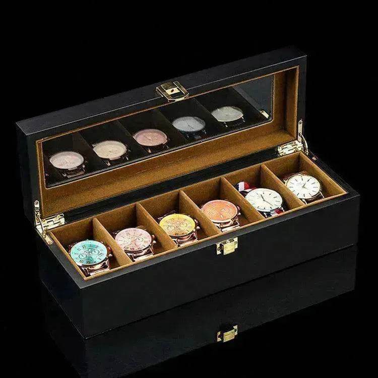Wood Black Watch Storage Box Case Organizer Jewelry Holder - www.Shopthatapp.com