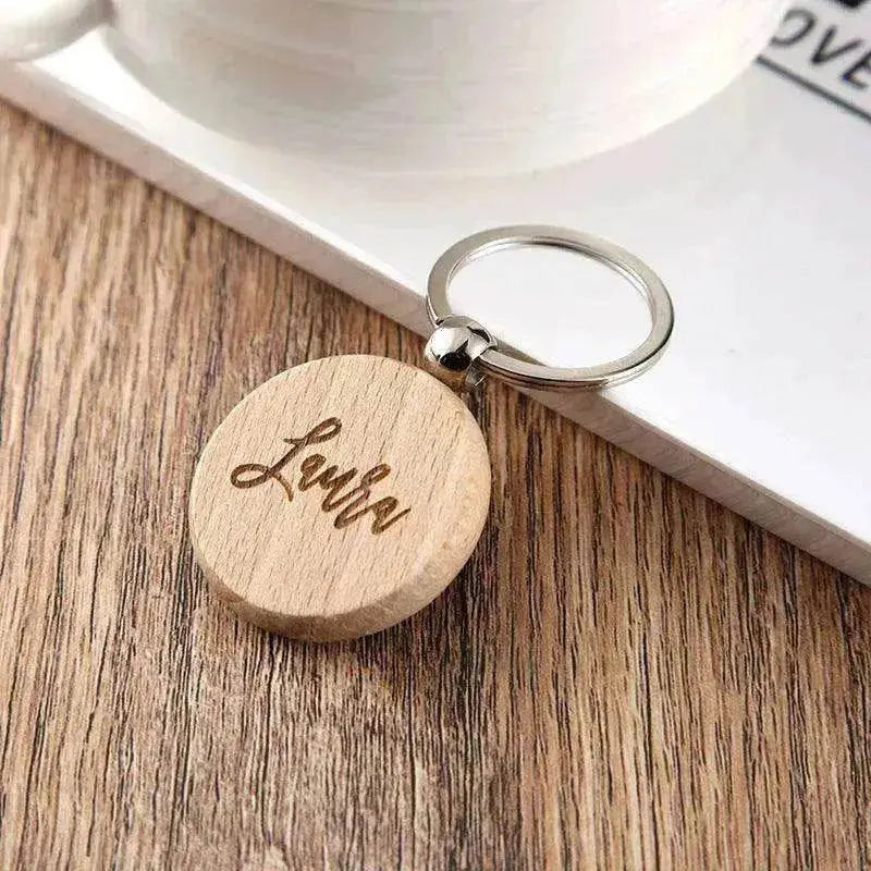 Wooden Engraved Lettering Name Pendant Keychain - www.Shopthatapp.com