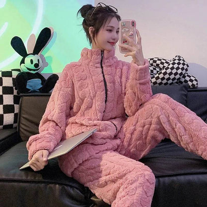 Woolen Pajama – Soft Flannel Stand Collar Cardigan Set for Home & Sleep - www.Shopthatapp.com #