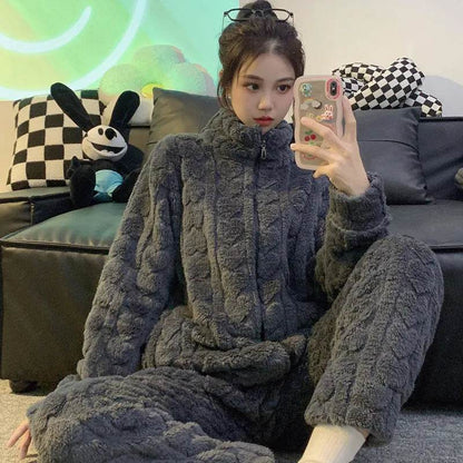 Woolen Pajama – Soft Flannel Stand Collar Cardigan Set for Home & Sleep - www.Shopthatapp.com #