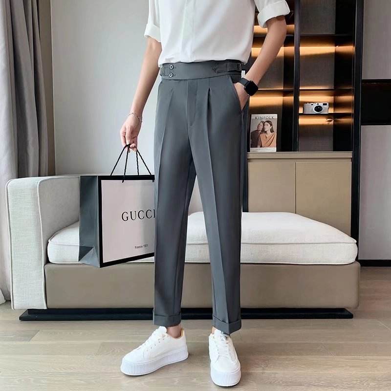 Work Office Business Formal Men's Trouser Draping Cropped Small Suit Pants Men - www.Shopthatapp.com #
