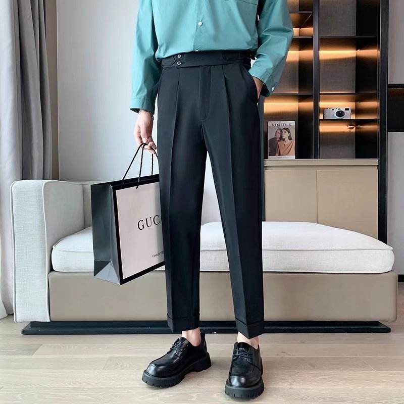 Work Office Business Formal Men's Trouser Draping Cropped Small Suit Pants Men - www.Shopthatapp.com #