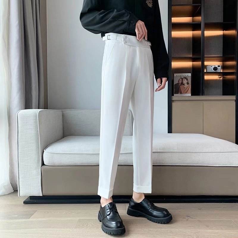 Work Office Business Formal Men's Trouser Draping Cropped Small Suit Pants Men - www.Shopthatapp.com #