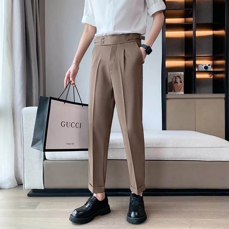 Work Office Business Formal Men's Trouser Draping Cropped Small Suit Pants Men - www.Shopthatapp.com #