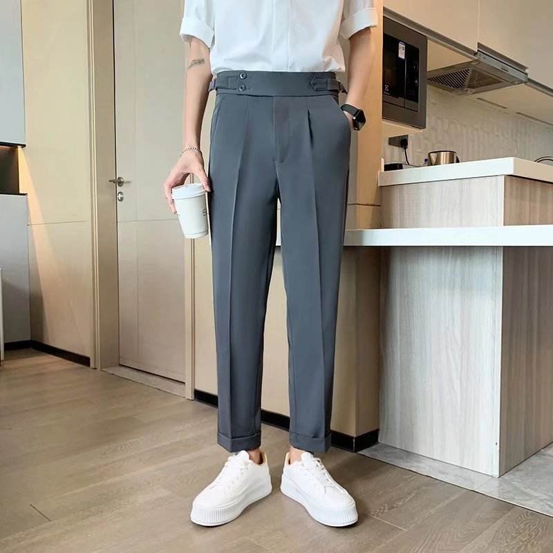 Work Office Business Formal Men's Trouser Draping Cropped Small Suit Pants Men - www.Shopthatapp.com #