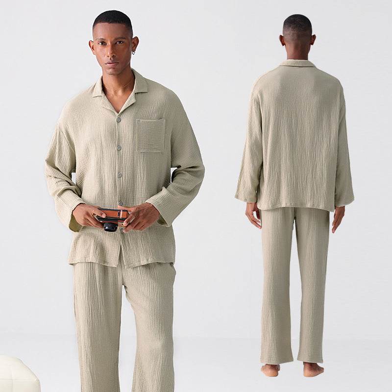Woven Gauze Pajamas Men's Spring And Autumn Thin Homewear Suit - www.Shopthatapp.com