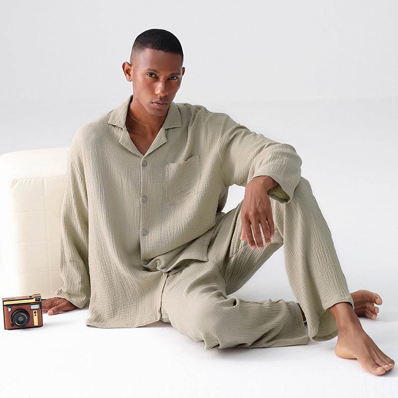 Woven Gauze Pajamas Men's Spring And Autumn Thin Homewear Suit - www.Shopthatapp.com
