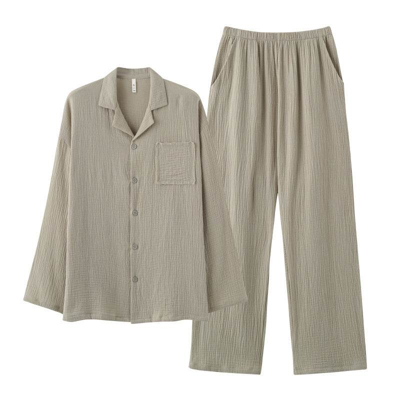 Woven Gauze Pajamas Men's Spring And Autumn Thin Homewear Suit - www.Shopthatapp.com