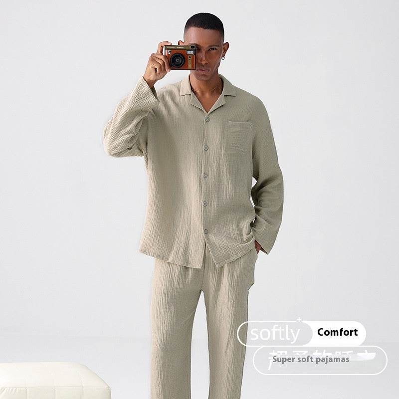 Woven Gauze Pajamas Men's Spring And Autumn Thin Homewear Suit - www.Shopthatapp.com