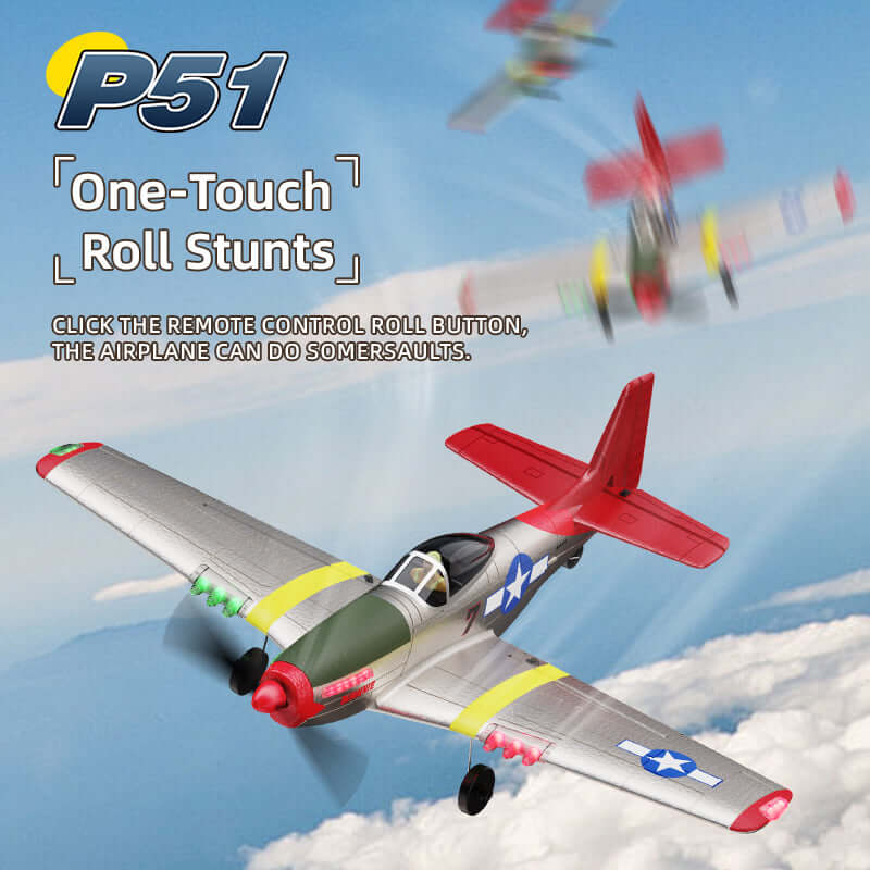 Xiaobaima BM26 P51D Warbird 4CH RC Airplane with Gyro & LED Lights - Red/Blue - www.Shopthatapp.com #