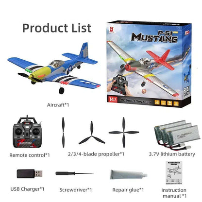 Xiaobaima BM26 P51D Warbird 4CH RC Airplane with Gyro & LED Lights - Red/Blue - www.Shopthatapp.com #