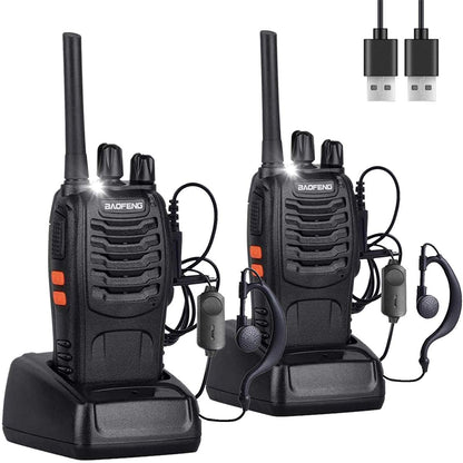 Nineaccy Walkie Talkies Rechargeable Walkie Talkie Long Range 2 way radio Set Walky Talky with Earpieces Handheld Transceiver with LED Light for Adults- (2 Pcs) - www.Shopthatapp.com