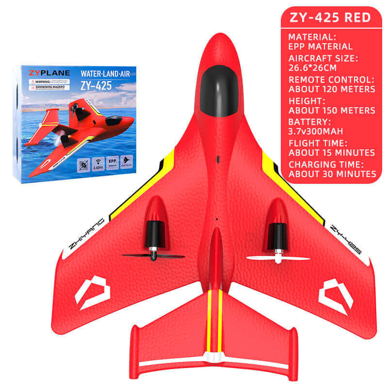 ZY-425 RC Aircraft: Durable All-Terrain Water, Land, Air Plane with LED Lights - www.Shopthatapp.com #