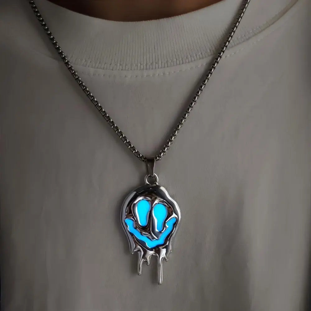 Zinc Alloy Noctilucent Necklace Halloween Ghost Glowing Grimace Pendant - www.Shopthatapp.com
