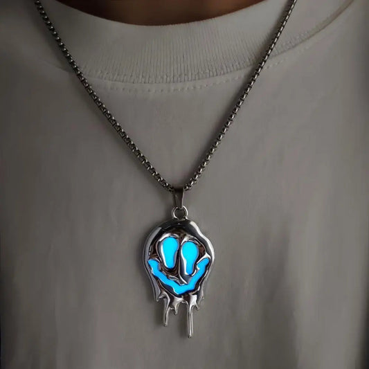 Zinc Alloy Noctilucent Necklace Halloween Ghost Glowing Grimace Pendant - www.Shopthatapp.com
