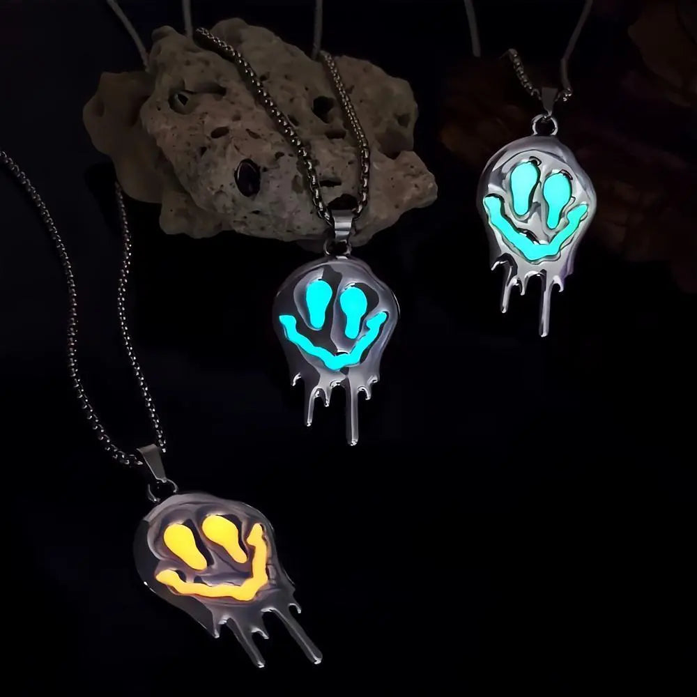 Zinc Alloy Noctilucent Necklace Halloween Ghost Glowing Grimace Pendant - www.Shopthatapp.com